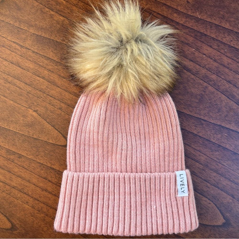Lively Pink Beanie with Faux Fur Pom
